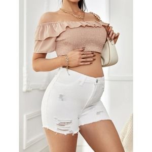 Maternity Ripped Raw Hem Denim Shorts